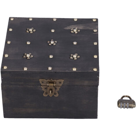 Treasure Props Storage Box with Password Lock Retro Wooden Storage Box for Home Living Room