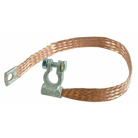 Treccia di massa con morsetto batteria polarità negativa sezione 50mm² lunghezza 500mm occhiello ø 12,5mm