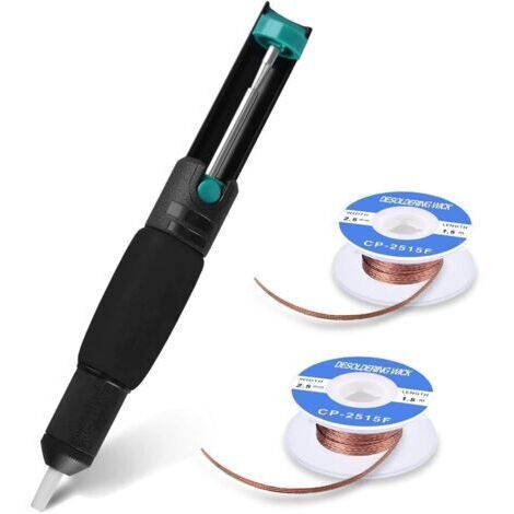Treccia dissaldante a pompa, strumento 3 in 1 per la rimozione della saldatura, comprendente 1 pompa dissaldante e 2 trecce dissaldanti intrecciate (larghezza 2,5 mm, lunghezza 1,5 m)