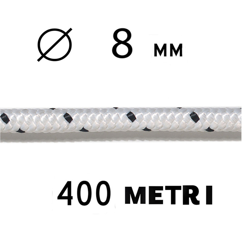 Image of Treccia in poliestere diametro 8 mm serie standard bobina da 400 metri bianca f.segnale nero nautica