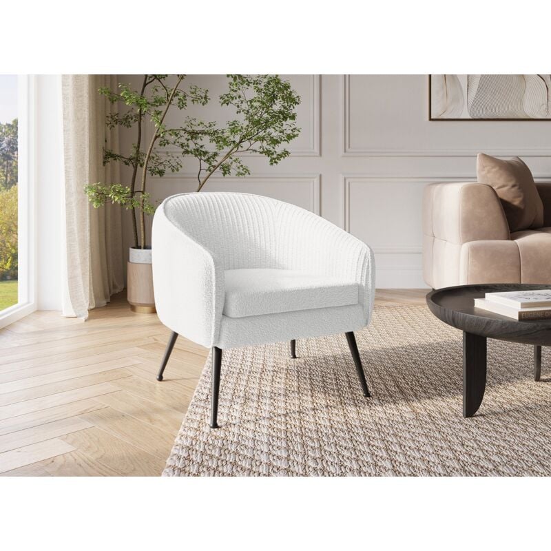 TRECY - Fauteuil cabriolet tissu bouclette blanc TRECY