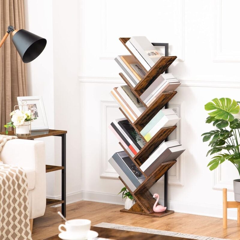 Tree Bookshelf Tall, 9-Tier Floor Standing Book Shelf, Tall Bookcase for CDs Albums, for Living Room Hoobro EBF08SJ01G1