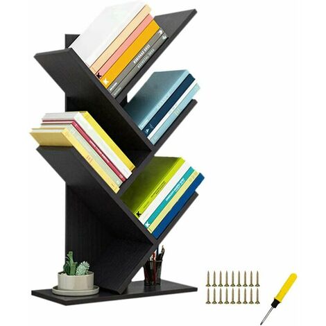 Tree Bookshelf, tour de livre en bois, bibliothèque à 5 étagères - Porte-livres / CD / albums / fichiers de qualité supérieure, étagères de rangement pour étagères de rangement