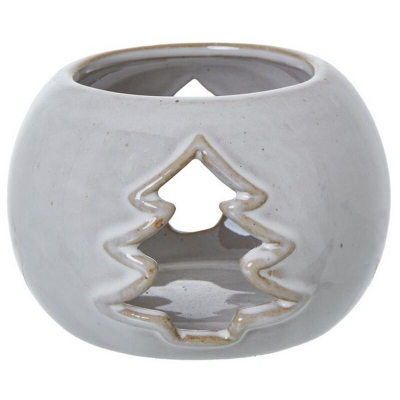 Tree Cut-Out Round Tealight Holder - Ceramic - L9 x W9 x H6 cm - White