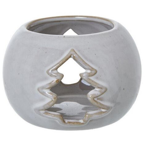 Tree Cut-Out Round Tealight Holder - Ceramic - L9 x W9 x H6 cm - White