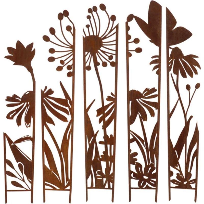 Esschert Design - Treillis brise vue en 5 parties Fleurs s : 87 x 1,5 x 117,2 cm