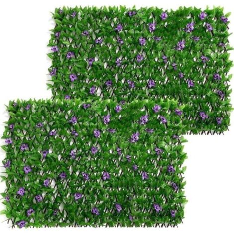 Treillis De Jardin avec Feuilles Artificielles,Mur De Haie,Clôture D'intimité Extensible, Haie Feuillage Artificiel avec Fleur