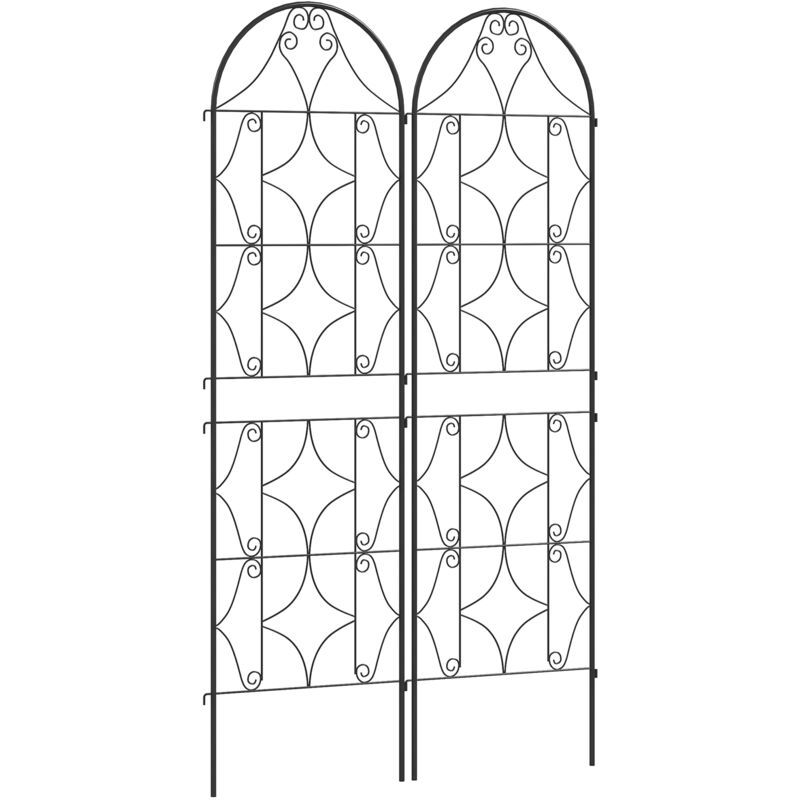 Treillis de jardin effet fer forgé - lot de 2 supports pour plantes grimpantes - 50 x 180 cm - métal époxy noir