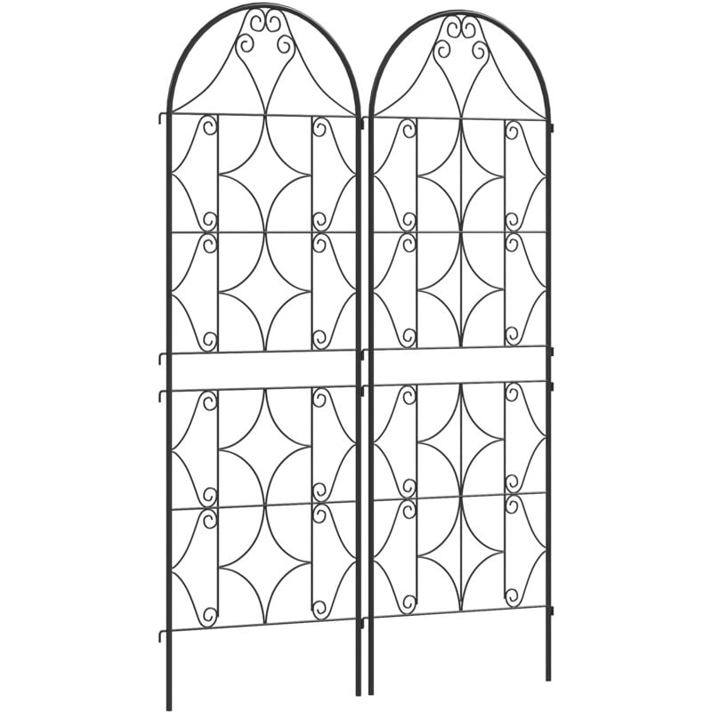 Treillis de jardin effet fer forgé - lot de 2 supports pour plantes grimpantes - 50 x 150 cm - métal époxy noir