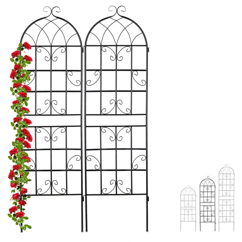 treillis de jardin en lot de 2, métal, à planter, tuteur pour plantes grimpantes, 180 x 52 x 1,5 cm, noir