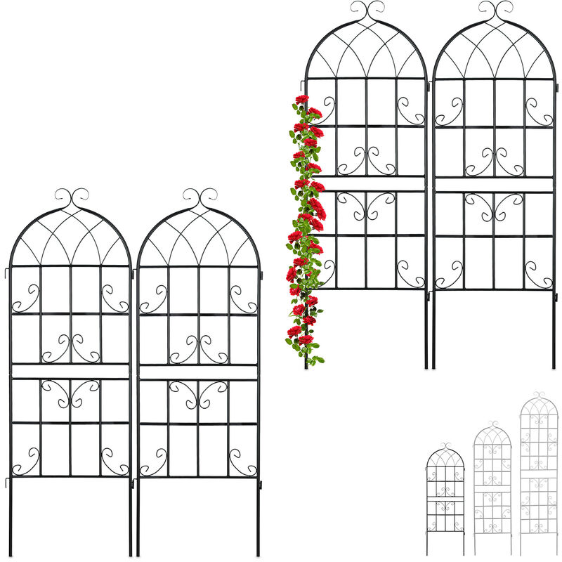 Treillis de jardin en lot de 4, métal, à planter, tuteur pour plantes grimpantes, HxLxP : 150 x 21 x 1,5 cm, noir