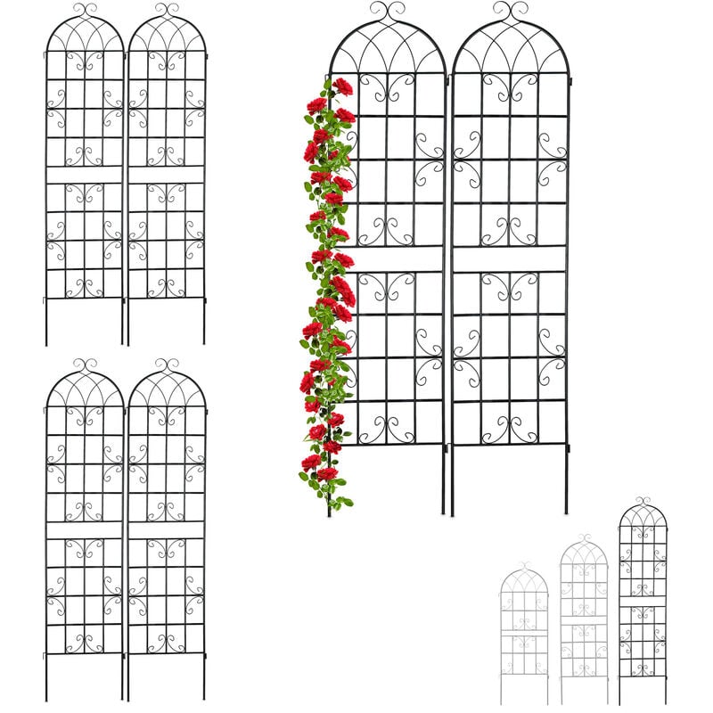 Treillis de jardin en lot de 6, métal, à planter, tuteur pour plantes grimpantes,HxLxP : 220 x 52 x 1,5 cm, noir