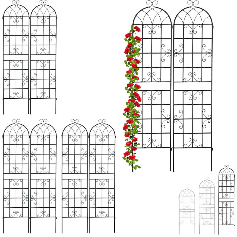 Treillis de jardin en lot de 8, métal, à planter, tuteur pour plantes grimpantes,HxLxP : 220 x 52 x 1,5 cm, noir