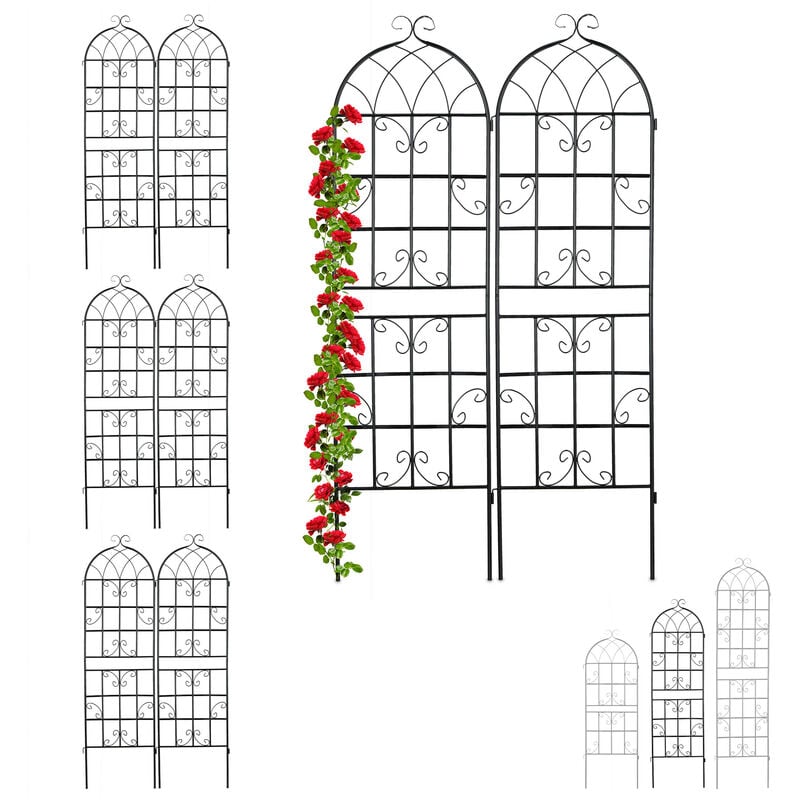 Treillis de jardin en lot de 8, métal, à planter, tuteur pour plantes grimpantes, 180 x 52 x 1,5 cm, noir