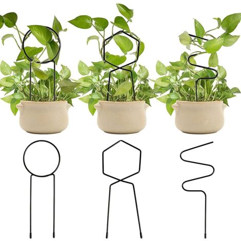 Treillis de Jardin en Métal, Support en Fil de Fer Durable pour Plantes Grimpantes, Présentoir élégant pour Roses, Lierre, Vignes, 3 Formes Différentes (Noir)