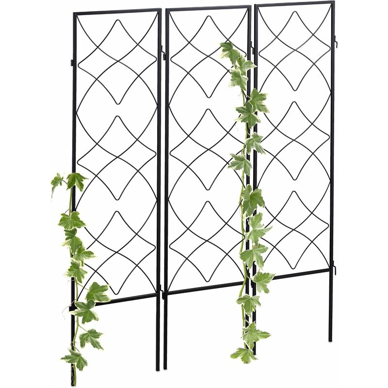 Treillis de jardin, métal, lot de 3, à planter, support pour plantes grimpantes, 122x31 cm, jardin, noir