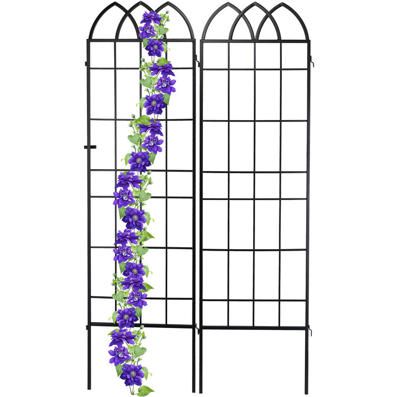 Relaxdays - Treillis de jardin, métal, lot de 2, espalier plantes grimpantes, à planter, clôture, 183 x 51 cm, noir