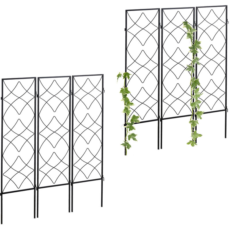 Treillis de jardin, métal, lot de 6, à planter, support pour plantes grimpantes, 122x31 cm, jardin, noir
