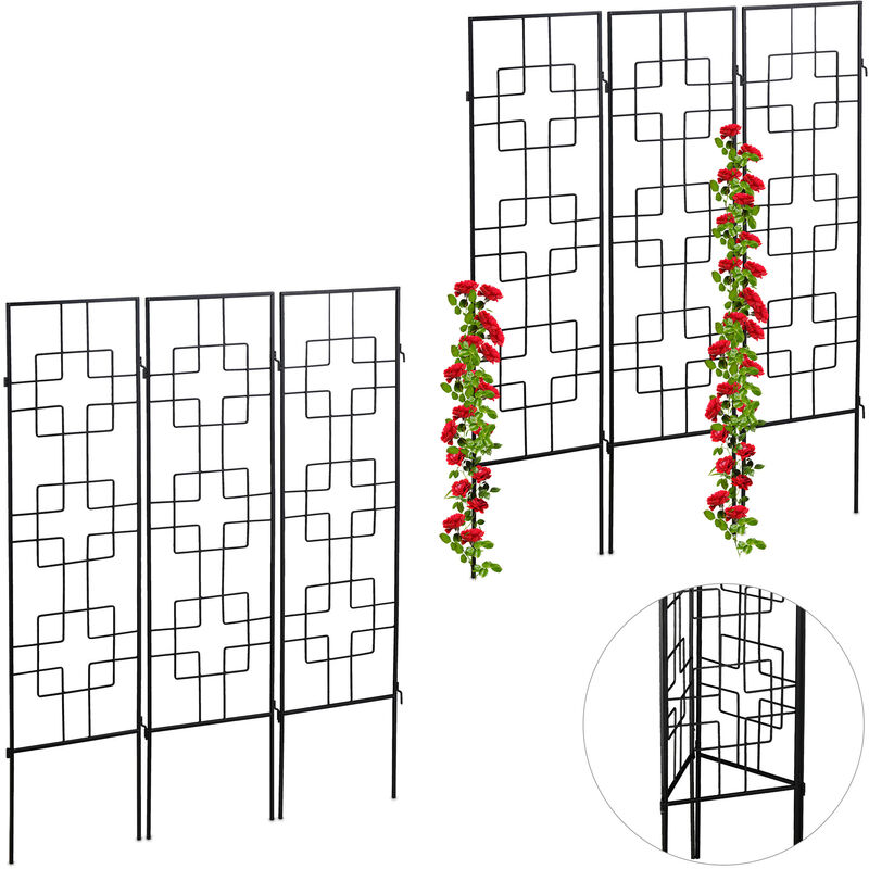 Treillis de jardin, métal, lot de 6, à planter, tuteur pour plantes grimpantes, 122 x 30,5 cm, jardin, noir