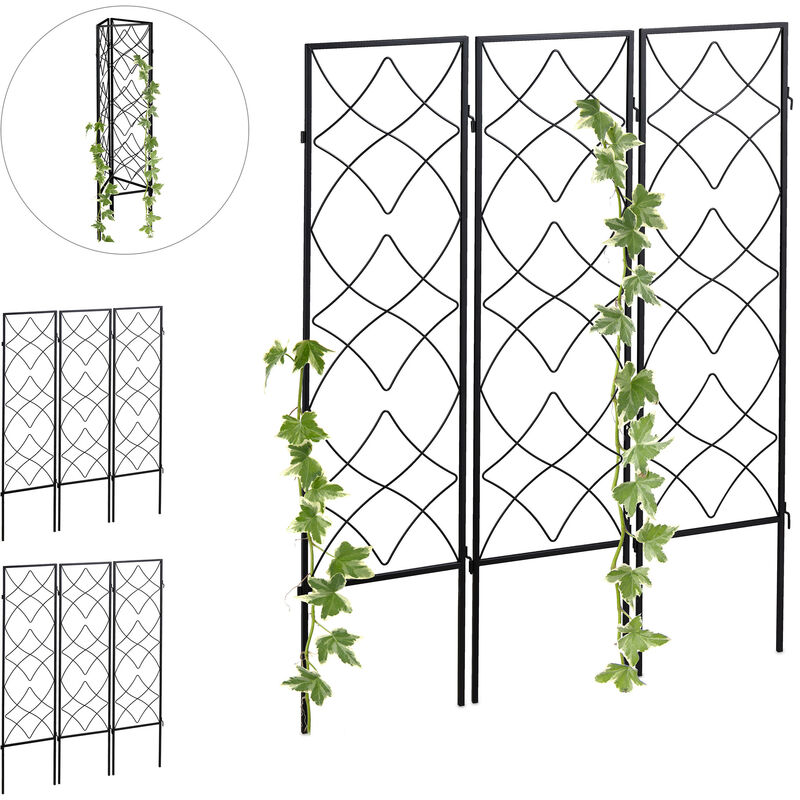 Treillis de jardin, métal, lot de 9, à planter, support pour plantes grimpantes, 122x31 cm, jardin, noir