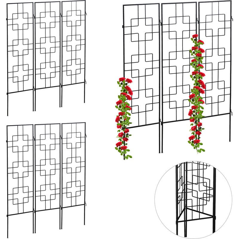 Treillis de jardin, métal, lot de 9, à planter, tuteur pour plantes grimpantes, 122 x 30,5 cm, jardin, noir