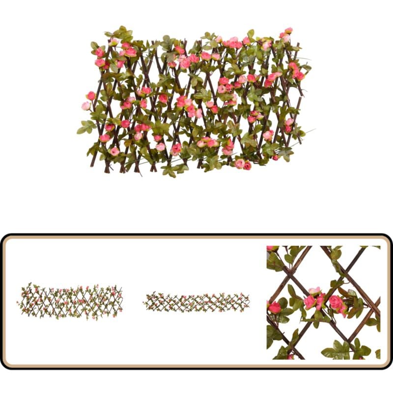 Treillis de lierre artificiel extensible rose foncé 180x20 cm - Clôture Artificielle - Trellis De Lierre - Écran De Lierre - Intimité Jardin