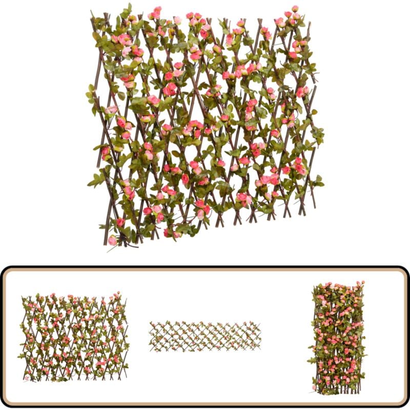 Treillis de lierre artificiel extensible rose foncé 180x60 cm - Clôture Artificielle - Trellis De Lierre - Écran De Confidentialité - Décoration