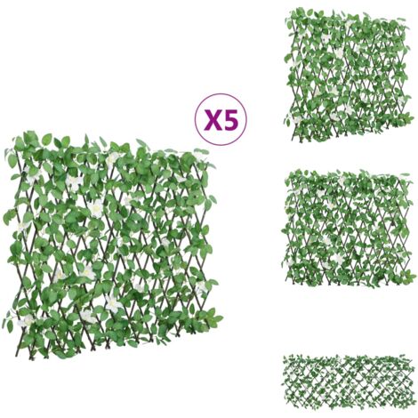 Treillis de lierre artificiel extensible vert 5 pcs 186x30 cm - Clôture Artificielle - Trellis De Lierre - Écran De Lierre - Intimité Jardin - Decoration Exterieur