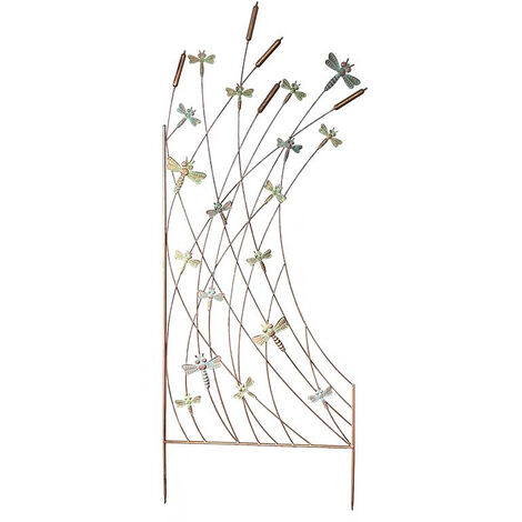 Treillis en fer 121 cm – Hauteur 48 cm – Motifs libellules pour plantes grimpantes – Installation près d'un mur – La Grande Prairie