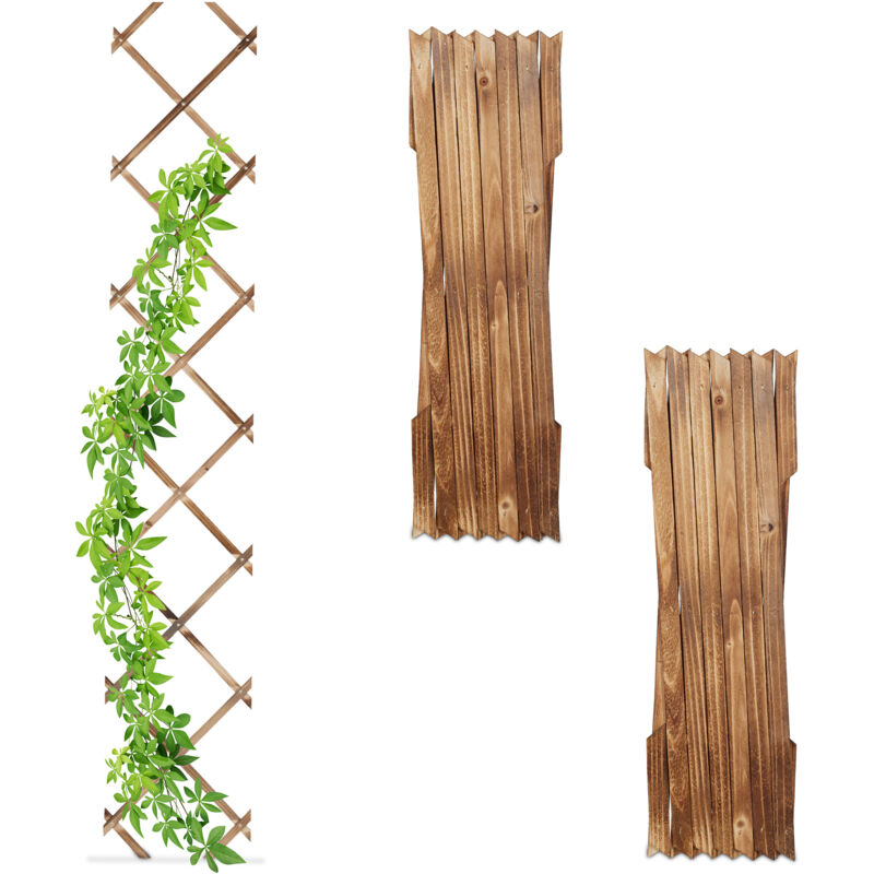 Relaxdays - Tuteur à tomates, en lot pratique de 3, extensible, bois de sapin, pour le mur, 180 x 30 cm, flambé