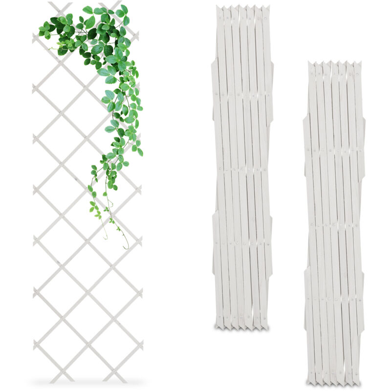 Relaxdays - Tuteur à tomates, en lot pratique de 3, extensible, bois de sapin, pour le mur, 180 x 60 cm, blanc