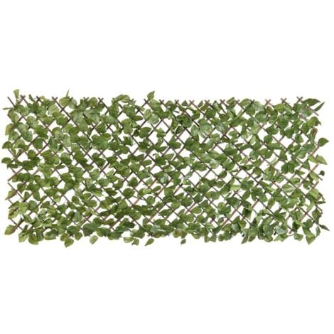 Treillis extensible en osier avec feuillage PE Laurier palme, coloris vert