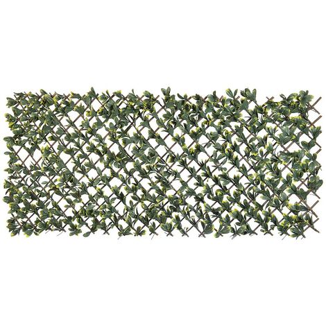 Treillis extensible en osier avec feuillage PE Troène de Californie 180 x 90 cm - Nature - Vert