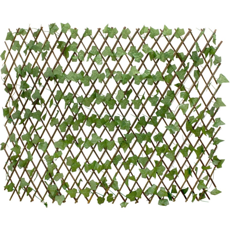 Treillis extensible en osier avec lierre artificiel - 140 x 110 cm - Treillage en bois pour plantes grimpantes