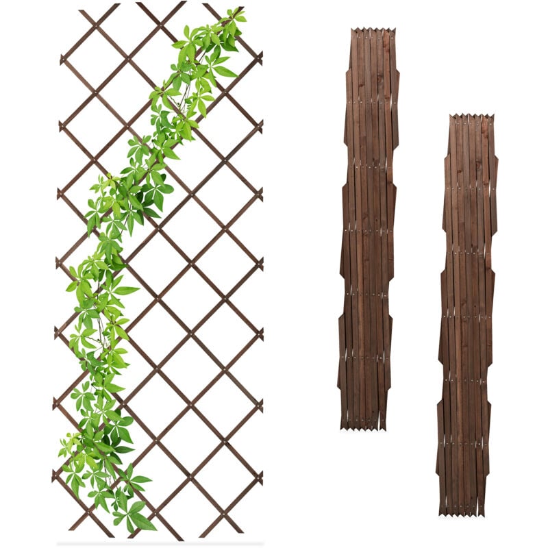 Relaxdays Tuteur à tomates en lot de 3, extensible, pour plantes grimpantes, 180 x 90 cm, pour jardin, balcon, marron