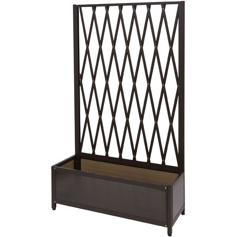Treillis HWC-G21, Barrière extensible, Jardinière pour plantes grimpantes, alu et acier,152x90x35 cm brun
