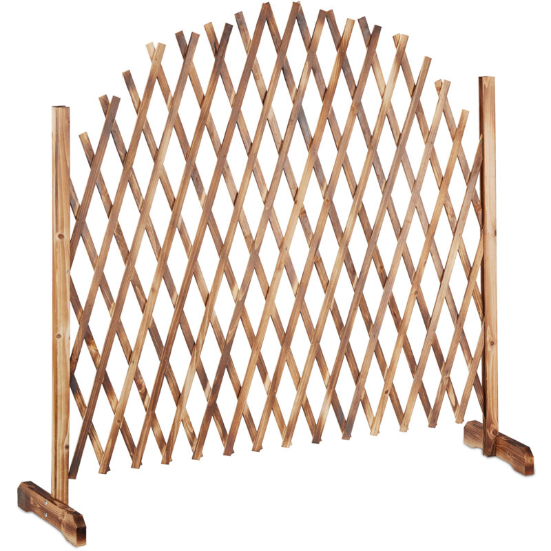 Treillis jardin en bois extensible 200 cm, Clôture grillage pliable, Plante grimpante Brise-vue balcon, flambe - Relaxdays