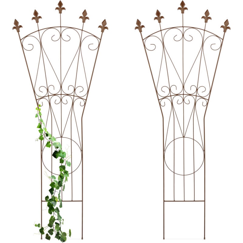 Relaxdays - Tuteur à plantes, lot pratique de 2, métal (acier), vintage, à planter, h x l : 145 x 54 cm, marron