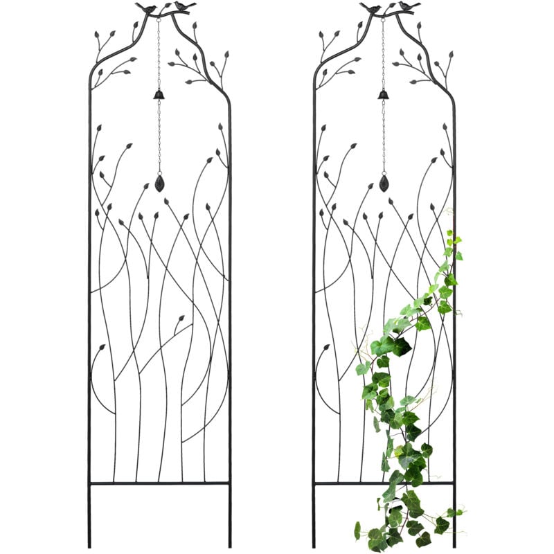 Relaxdays Tuteur à plantes, lot de 2, treillis en métal (acier), avec petite cloche, H x L : 170 x 45 cm, noir