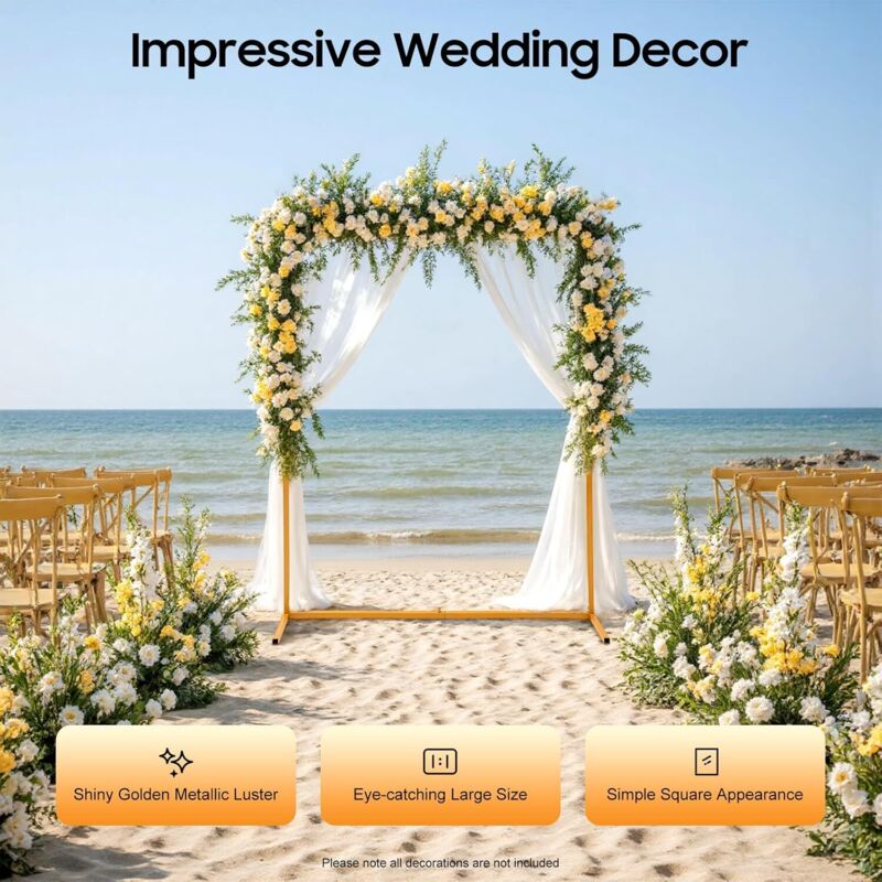 Treillis métallique pour plantes grimpantes en forme d'arc de mariage carré, arc en métal doré pour roses, arc de treillis de jardin pour fête