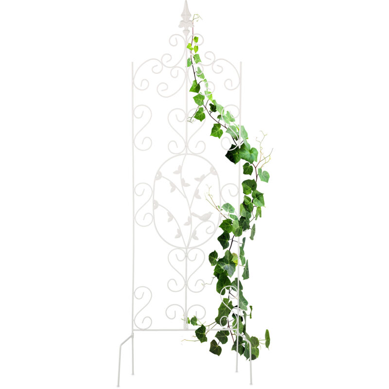 Relaxdays - Tuteur à plantes, métallique (fer), treillis au design vintage, à planter, h x l : 122 x 34,5 cm, blanc