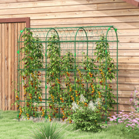 Treillis, tuteur pour plantes grimpantes, espalier réglable, support avec filet, structure en acier, vert, 43 x 182 x 183 cm, pour jardin ou balcon