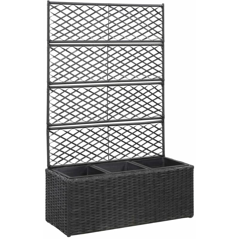 Vidaxl - Trellis Raised Bed with 3 Pots 83x30x130 cm Poly Rattan Black