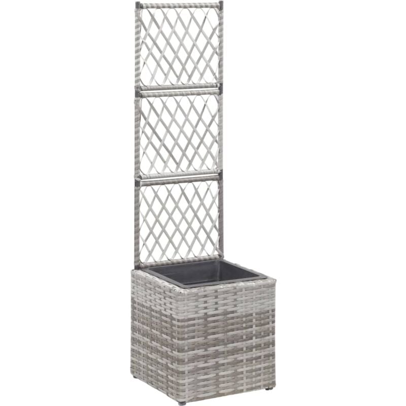 Vidaxl - Trellis Raised Bed with 1 Pot 30x30x107 cm Poly Rattan Grey