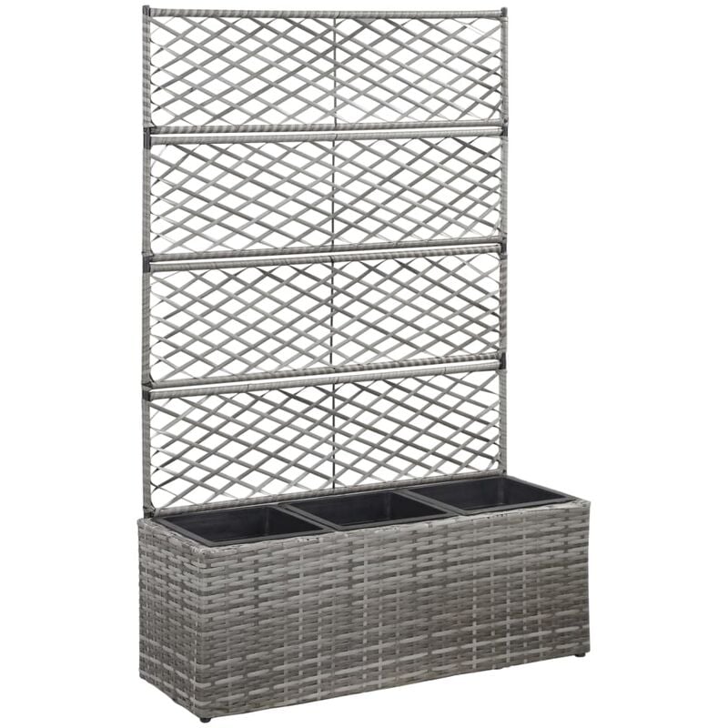 Vidaxl - Trellis Raised Bed with 3 Pots 83x30x130 cm Poly Rattan Grey