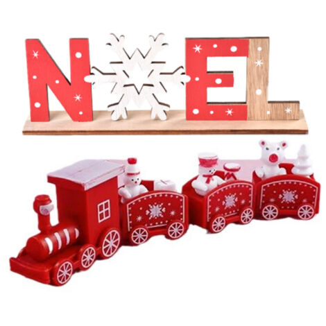 Tren navideño de madera, adorno de letra de madera, decoración navideña de madera, bola navideña de mesa, regalo de letra navideña, juguetes, decoración de cristal para ventanas (rojo + Navidad)