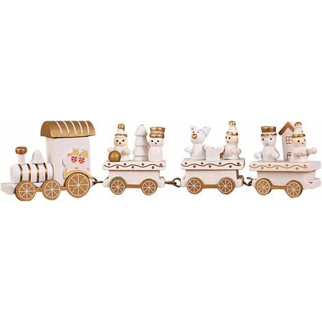Tren Navideño de Madera - Adorno Navideño para Árbol de Navidad y Decoración de Mesa - Mini Tren, Decoración Navideña para el Hogar (Modelo A Blanco)