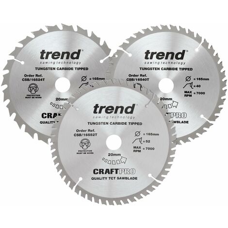 Trend Confezione tripla CraftPro con lame Media e Media/Fine Lame per sega Finish TCT, ideali per seghe circolari Dewalt DC390, DWE007, DCS391, DC391N, 165 mm x 24 e 40 denti x 20 mm alesaggio, CSB/16