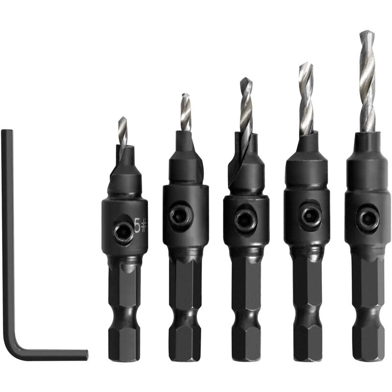 Image of GOTRAYS Gotrays - Trend Countersink Drill Bit Set, Quick Change Wood Drill, 5 Piece Wood Countersink Set, 1 Hex Shank 85dfty3154