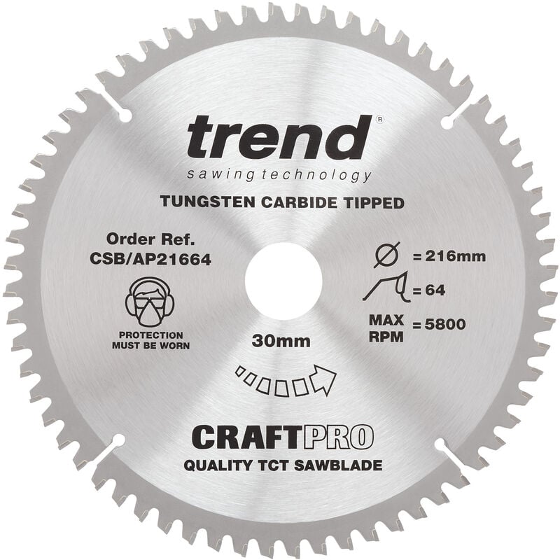 Trend CSB/AP21664 Pro Mitre Saw Blade 216mm 64T Aluminium Alloys and Plastics